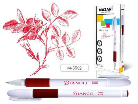 Ручка гел. красная Mazari BIANCO 0.5мм,пл.бел.корпус с рез.грипом (уп.12)