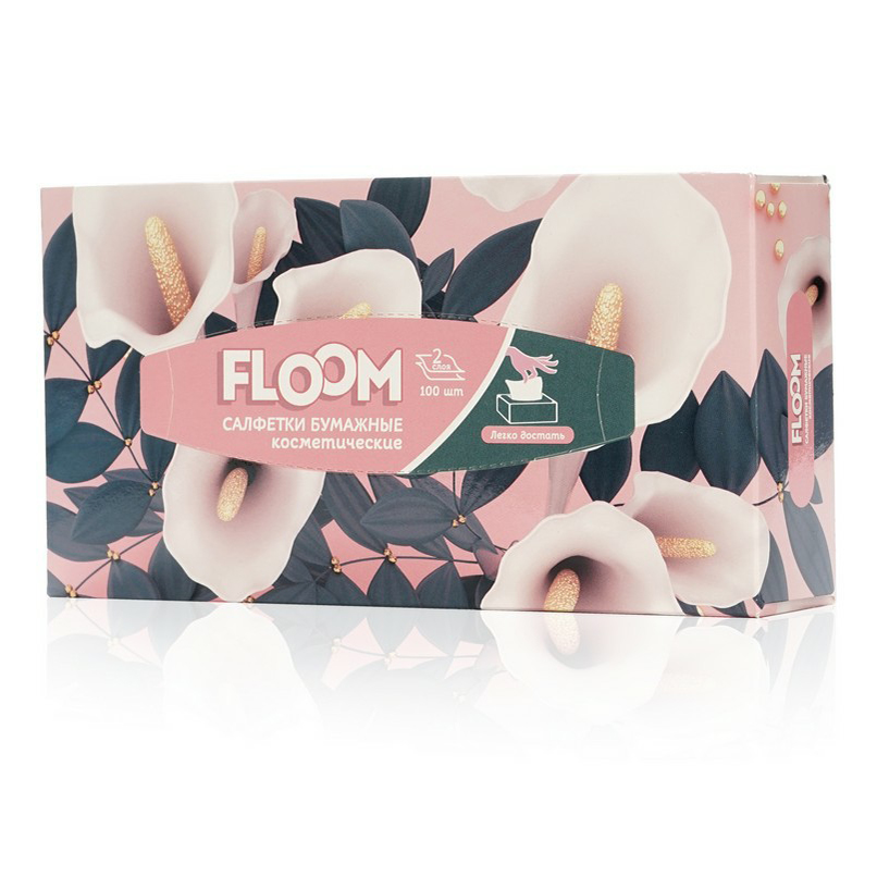 Салфетки бумажные 100л. 2сл. Floom роз.мрамор КОРОБКА (40)