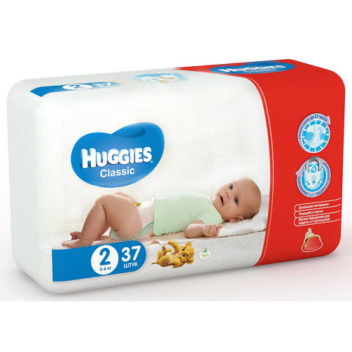Подгузн.Huggies CLASSIC --2-- 37шт. 3-6кг.
