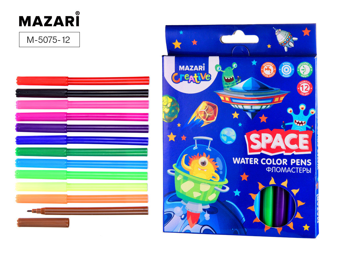 Фломастеры 12цв. Mazari Space вент. колп.