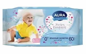 Салфетки влажные AURA 60шт. дет. Ультра комфорт (24)