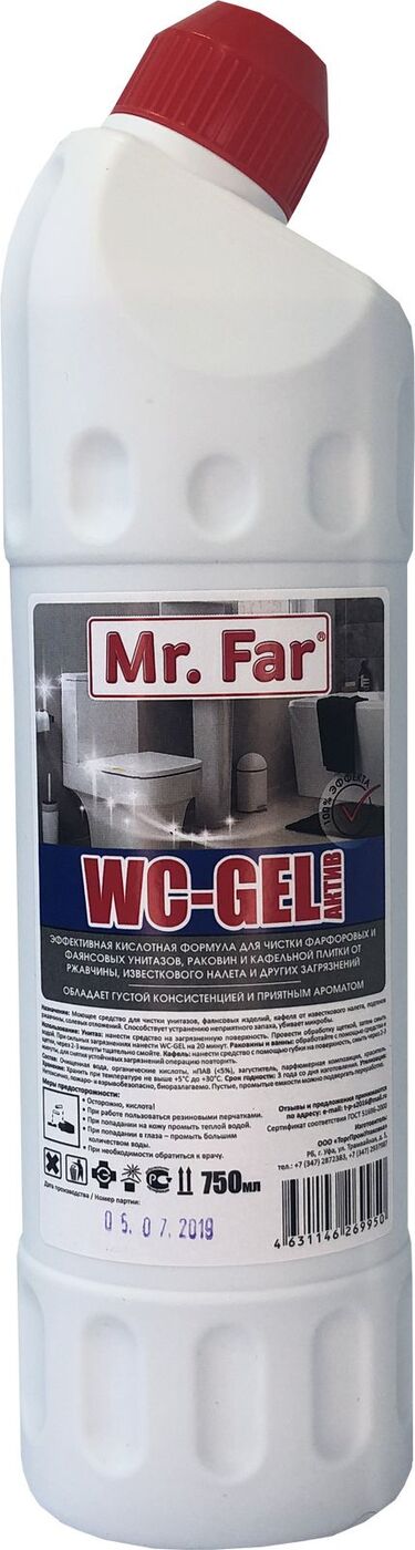 Ср-во Mr.Far 750мл. для унитаза WC-Gel