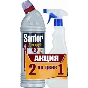 Ср-во Санфор 750мл. Гель для труб+ Спрей д/ванной комнаты 500мл.Зеленый цитрус