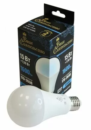 Лампа светодиодная Ваше сиятельство ЛОН A70 E27 15W 1600lm 6500K 6K 138*70 матов. (10/100)