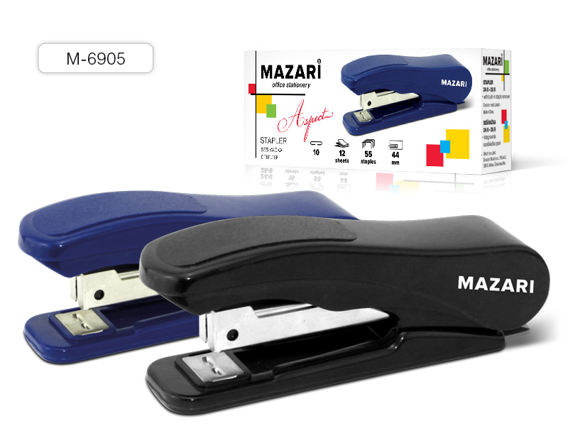 Степлер №10 Mazari Aspect 12л. синий с антистеп.