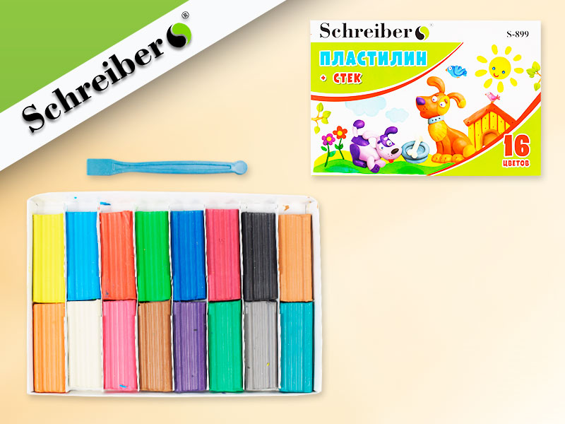 Пластилин 16цв. Schreiber 320гр. +стек