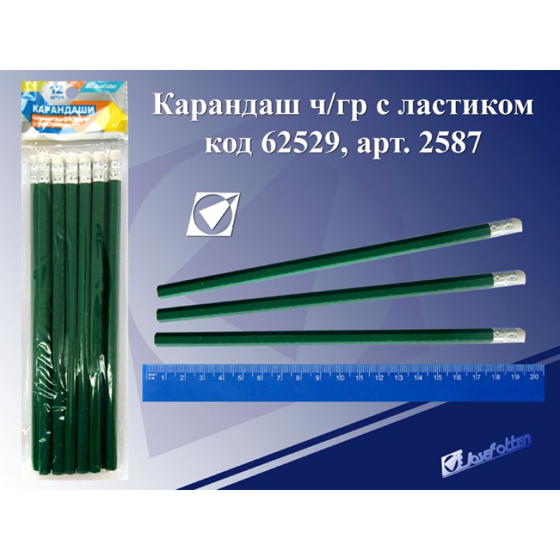 Карандаш прост. JO тм 2587 Office н/заточ. с/ласт, ЭКО (уп.12)