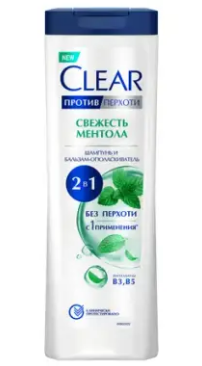 Шампунь CLEAR 380мл жен. 2в1 Свежесть ментола (12)