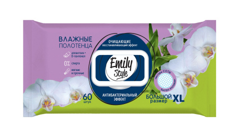 Салфетки влажные Emily Style 60шт. полотенца Антибак. д/всей семьи Клапан (12)