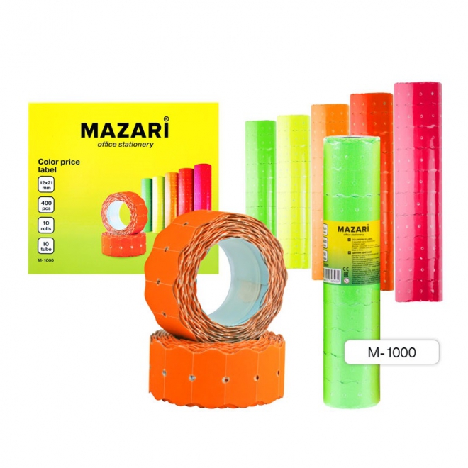 Ценник 21*12мм. Mazari 400шт. цветной (уп.10)