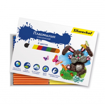 Пластилин 8цв. Silwerhof 120гр. Пластилиновая Коллекция