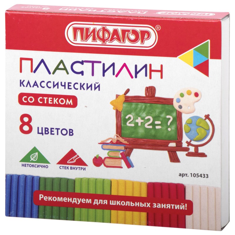 Пластилин 8цв. Пифагор 120г со стеком