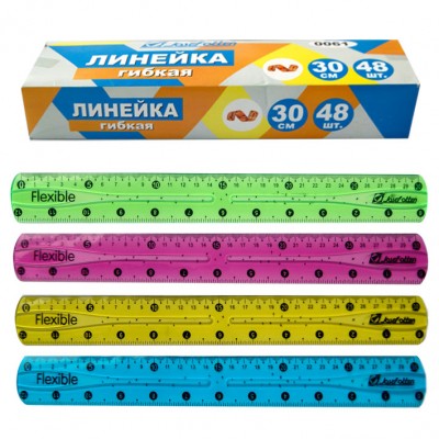Линейка пласт. 30см. JO гибкая силиконовая, флюо, цв.асс 0061