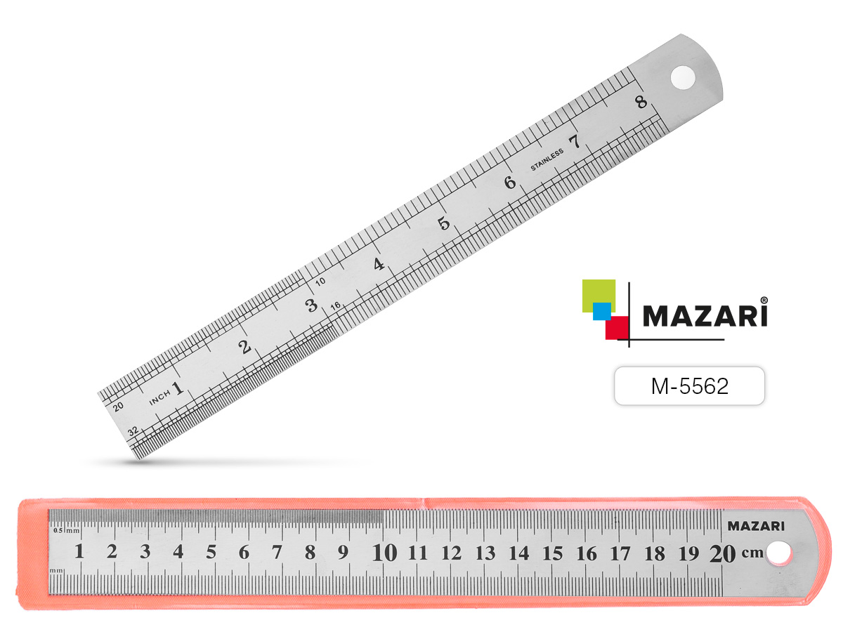 Линейка метал. 20см. Mazari (уп.12)