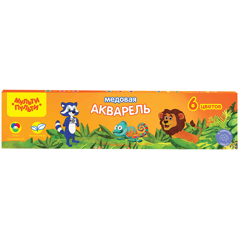 Краски акварель 6цв. Мульти-Пульти Енот в джунглях б/к