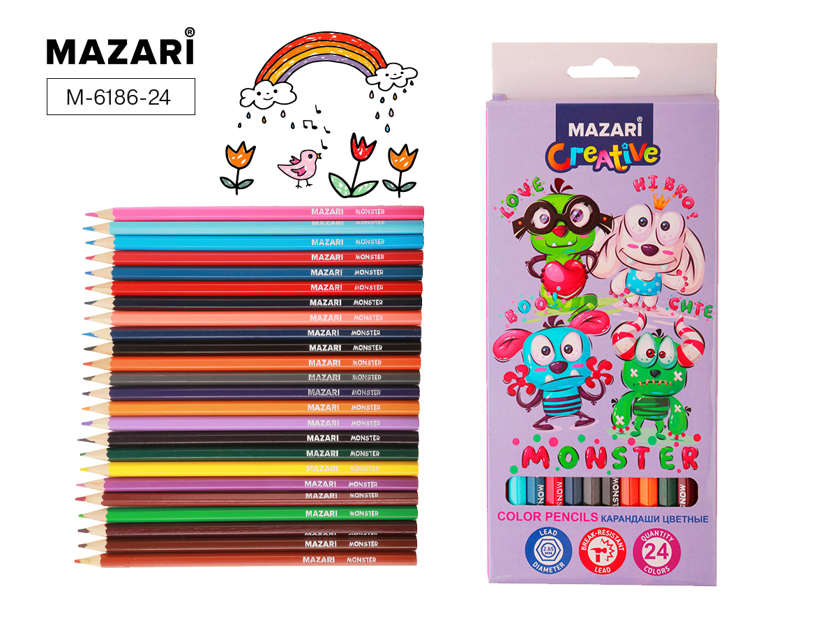 Набор цв. карандашей 24цв. Mazari Monster