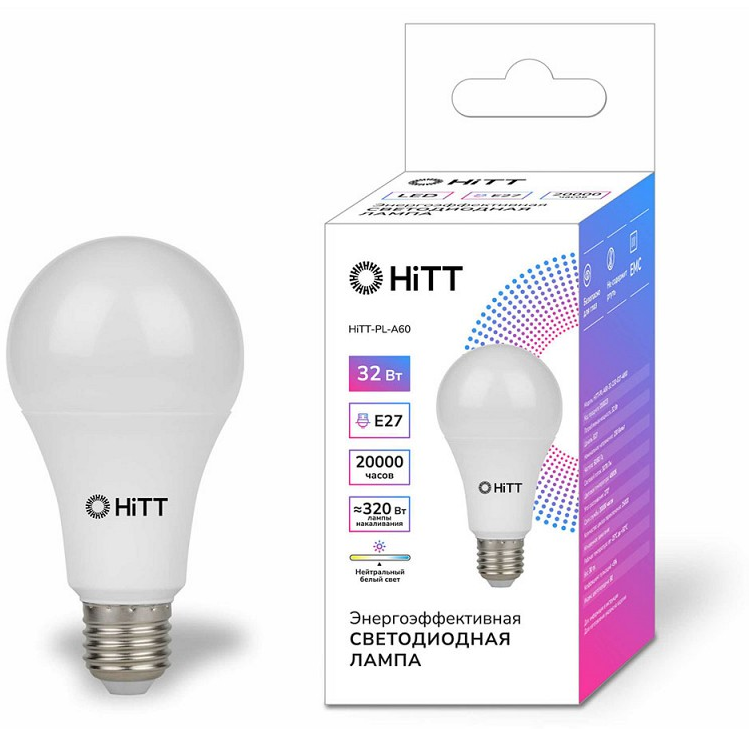 Лампа светодиодная HiTT A60 E27 32w 4000K (10/100)
