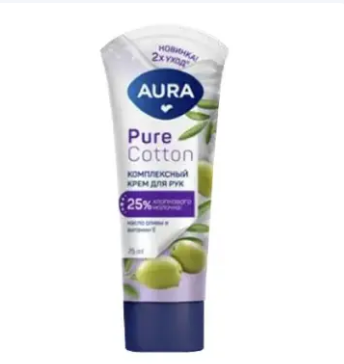 Крем AURA 75мл. д/рук Pure cotton Комплексный олива и вит Е (24)