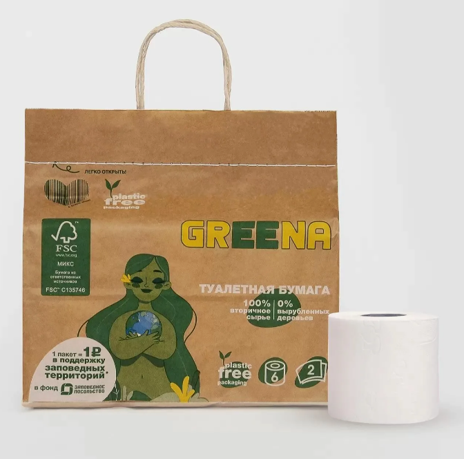 Туалетная бумага Greena 2сл. 6рул. Белая (7)***