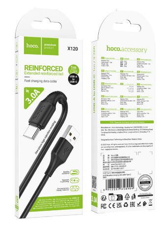 Кабель USB Type-C 1м 3А черный X120 HOCO
