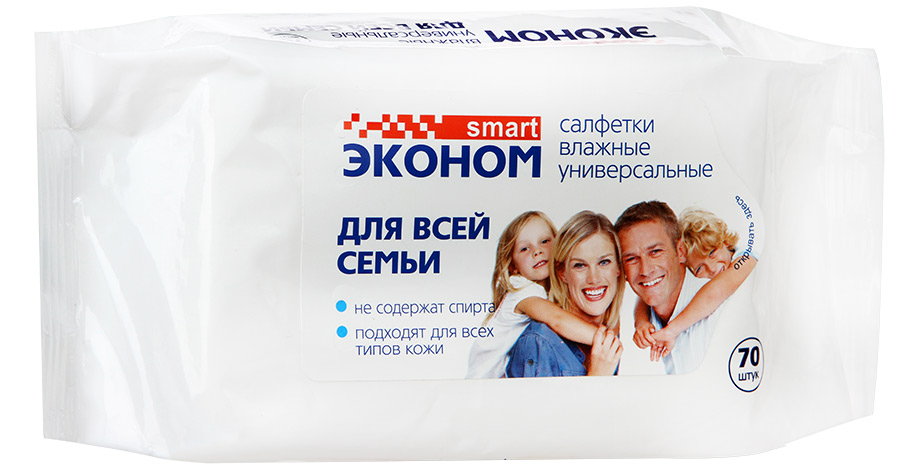 Салфетки влажные ЭКОНОМ 70шт для всей семьи (24/1440)