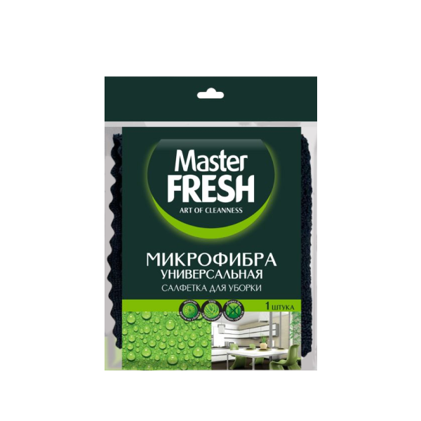 Салфетка микрофибра Master FRESH 30*30 см.  универсальная черная (30)