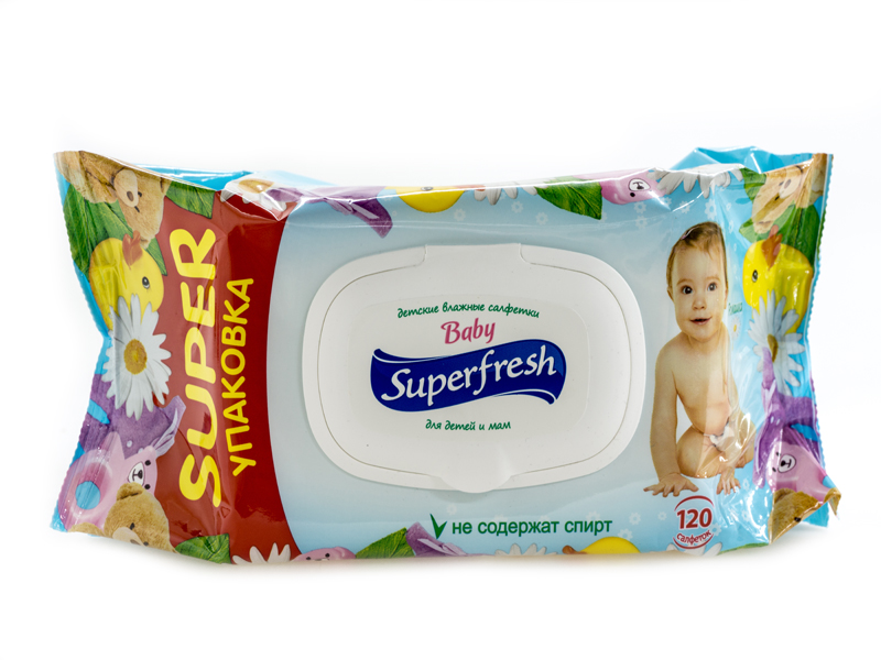 Салфетки влажные Superfresh 120шт. с клапаном