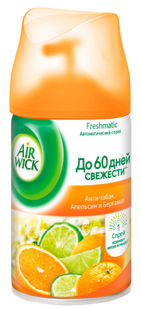 Освежитель воздуха Air Wick 250мл. Сменный блок Анти-табак, Апельсин и Бергамот