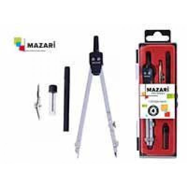 Готовальня Mazari 5пр. Mazari (цирк. 140мм, насадка на рейсф, держ. д/рейсф., игла, пенал с зап.гриф