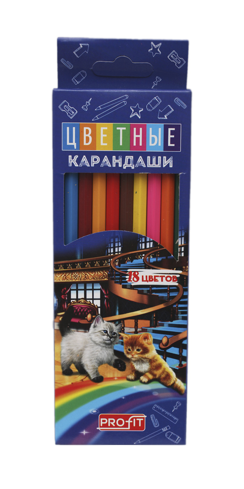 Набор цв. карандашей 18цв. TM "Profit" Красивые котята пластик