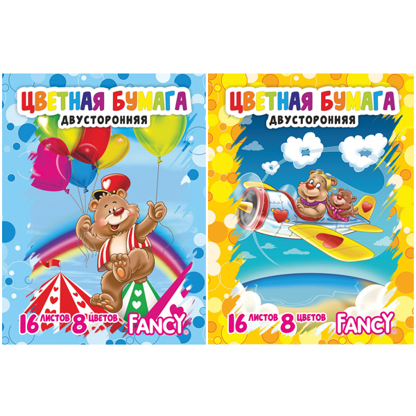 Набор цв. бумаги 16л. 8цв. А4 FANCY двусторон.