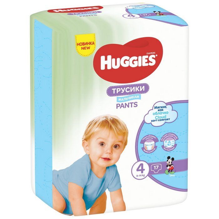 Подгузн.-трусики Huggies --4-- 17шт. 9-14кг. для мальчиков