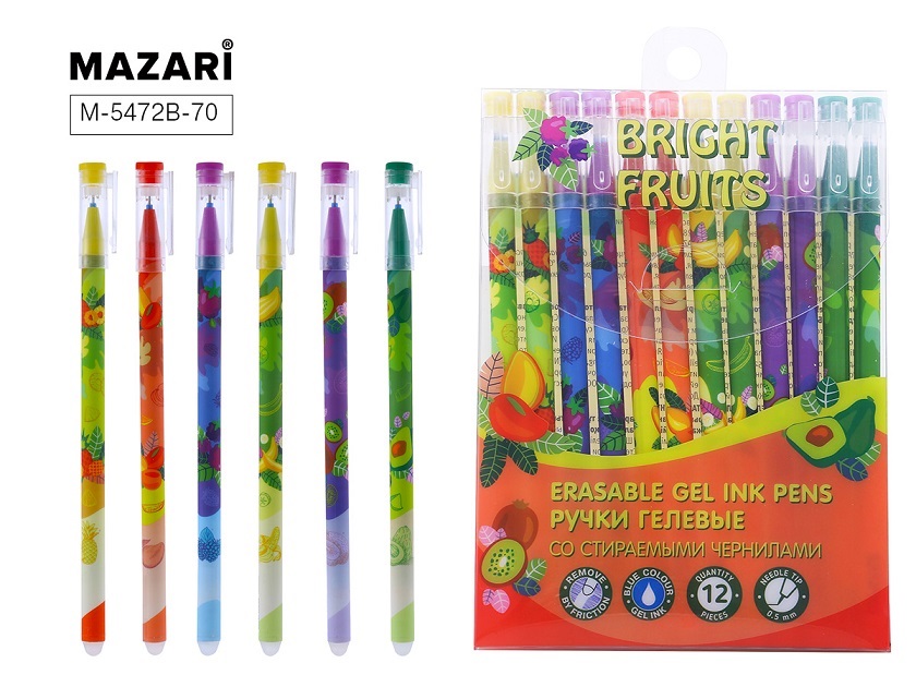 Ручка пишет/стирает СИНЯЯ Mazari 0.5mm Bright fruit (уп.12)