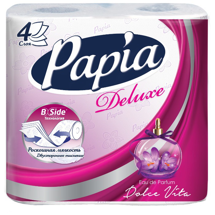 Туалетная бумага PAPIA DELUXE 4сл. 4рул. Дольче вита (14)