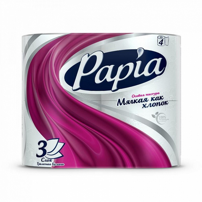 Туалетная бумага PAPIA 3сл. 4рул. Белая (14)