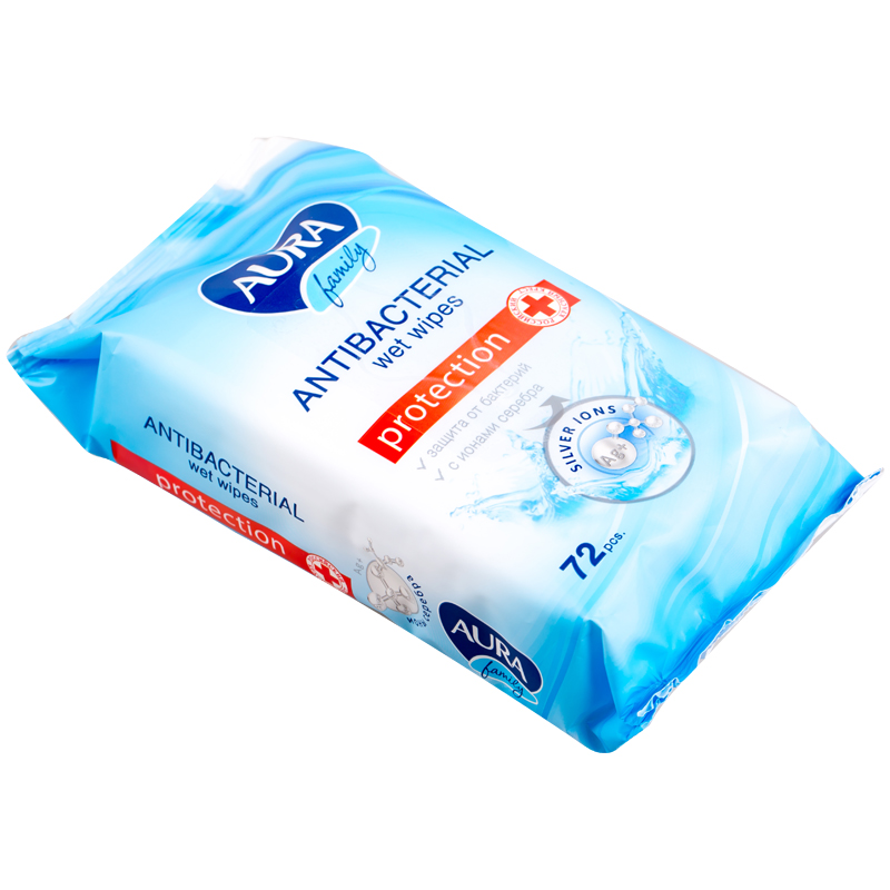 Салфетки влажные AURA 72шт. антибак