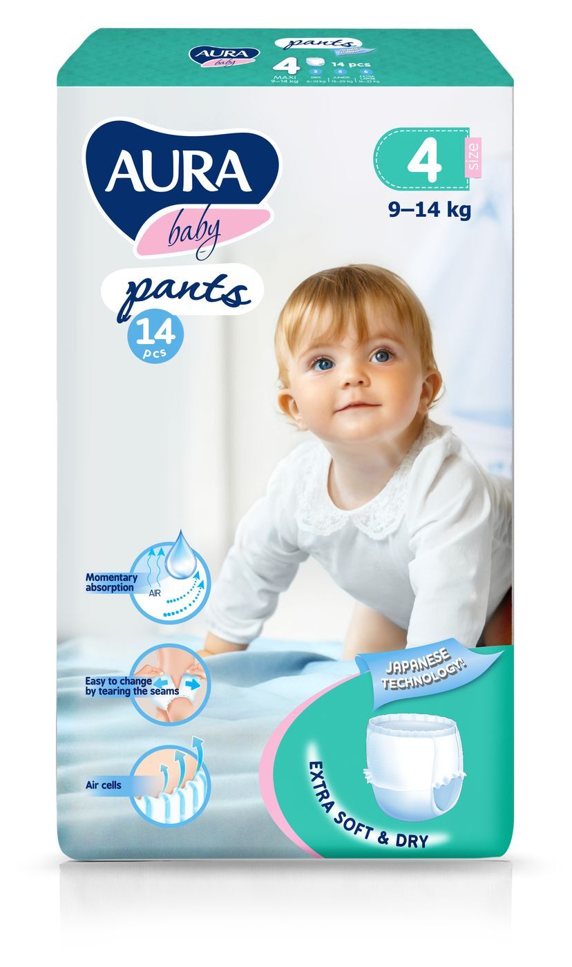 Подгузн.-трусики AURA baby --4-- 9-14кг. 14шт.
