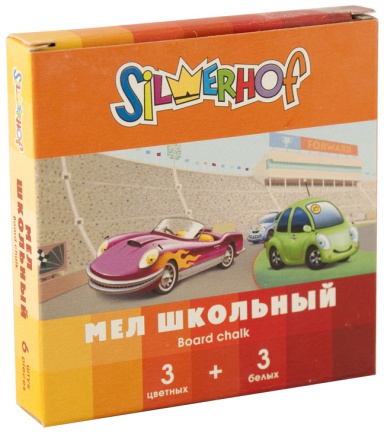 Набор мела цветного 3цв.+3бел. Silwerhof "Happy Cars"
