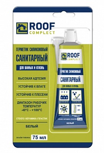 Герметик силиконовый Roof Complect 75мл. Санитарный прозрачный