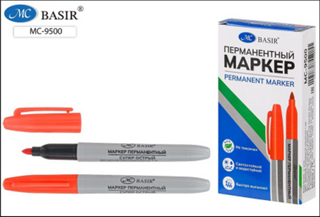 Маркер красный перм. Basir 2мм (уп.12)