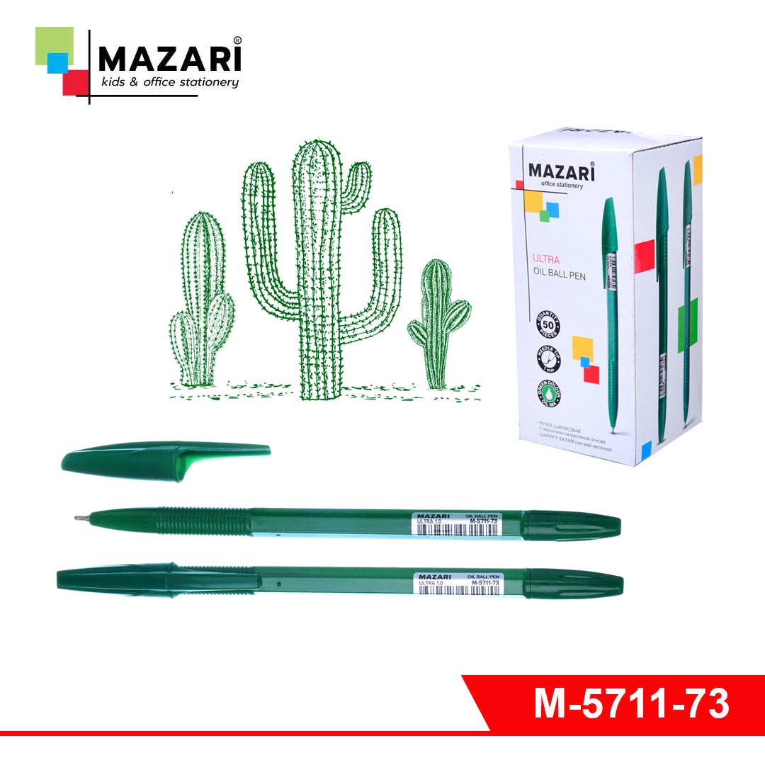 Ручка шар. масл. ЗЕЛЕНАЯ Mazari Ultra 1мм. (уп.50)