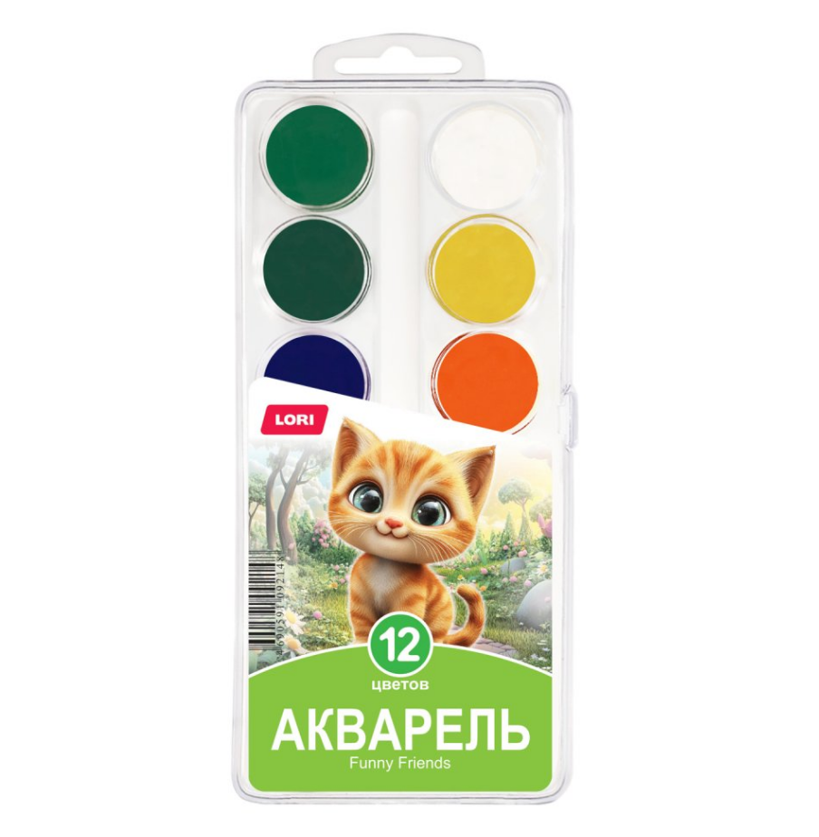 Краски акварель 12цв. LORI FUNNY FRIENDS медовые б/к к/к (27)