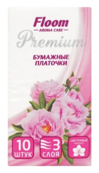 Платочки Floom 10*10шт. 3-сл. цветочные (340)