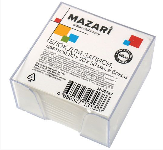 Блок для заметок белый Mazari 90*90*50мм. 60г/м2 в боксе (18)
