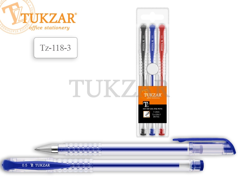 Набор гел. ручек 3цв. Tukzar Dune прозр.корп.0,5 мм. 130mm.