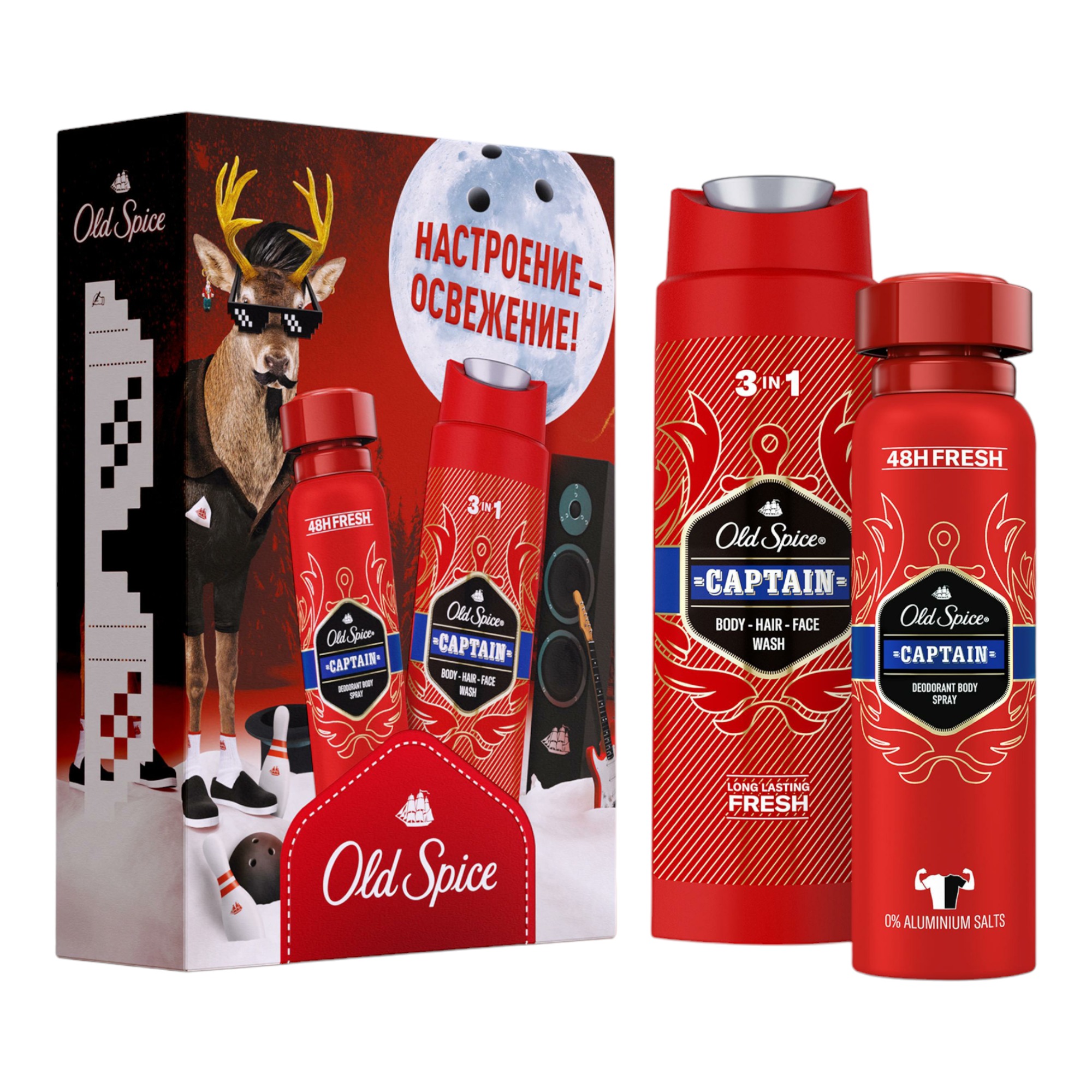 ПН/МУЖ. Old Spice Капитан (дез.спрей 150мл + гель- шампунь 2в1 250мл.)