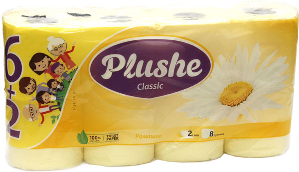 Туалетная бумага Plushe Classic 2сл. 6+2рул. Ромашка