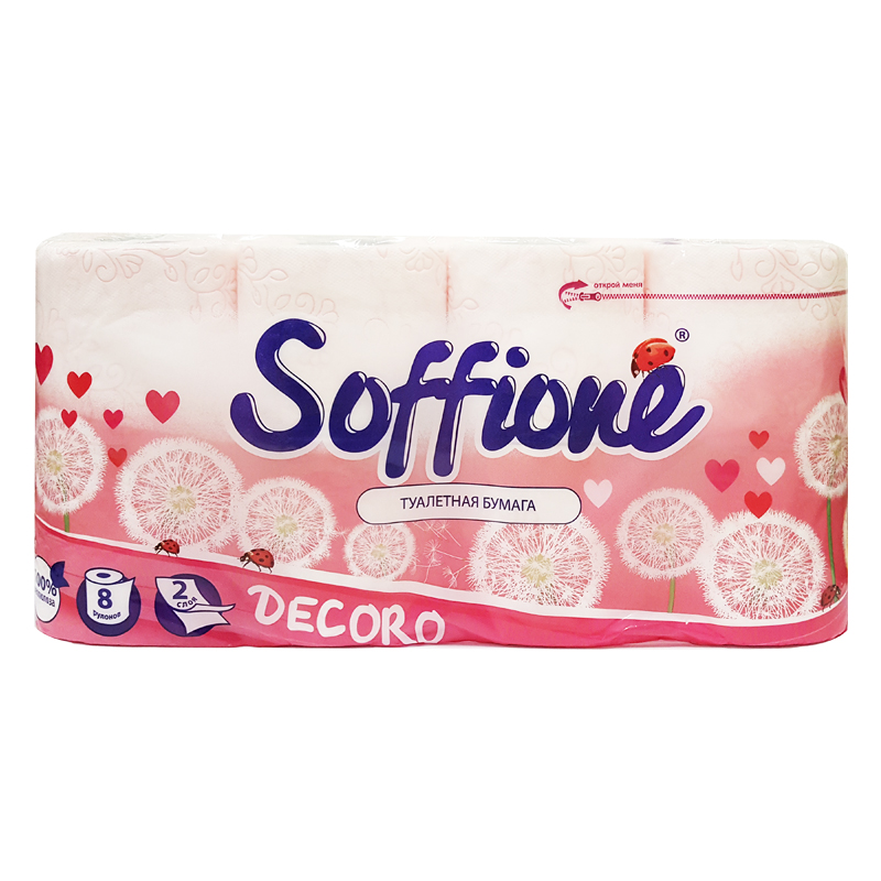 Туалетная бумага Soffione 2сл. 8рул. Decoro Pink Розовая