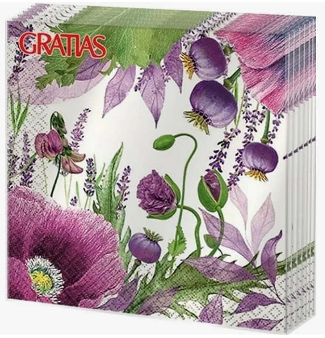 Салфетки бумажные 20л 3 слоя 33*33 Gratias Маки Бохо (16)