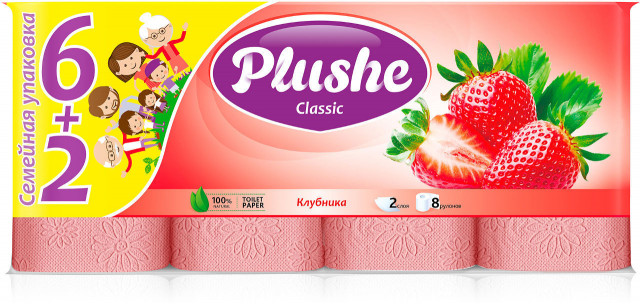 Туалетная бумага Plushe Classic 2сл. 6+2рул. Клубника